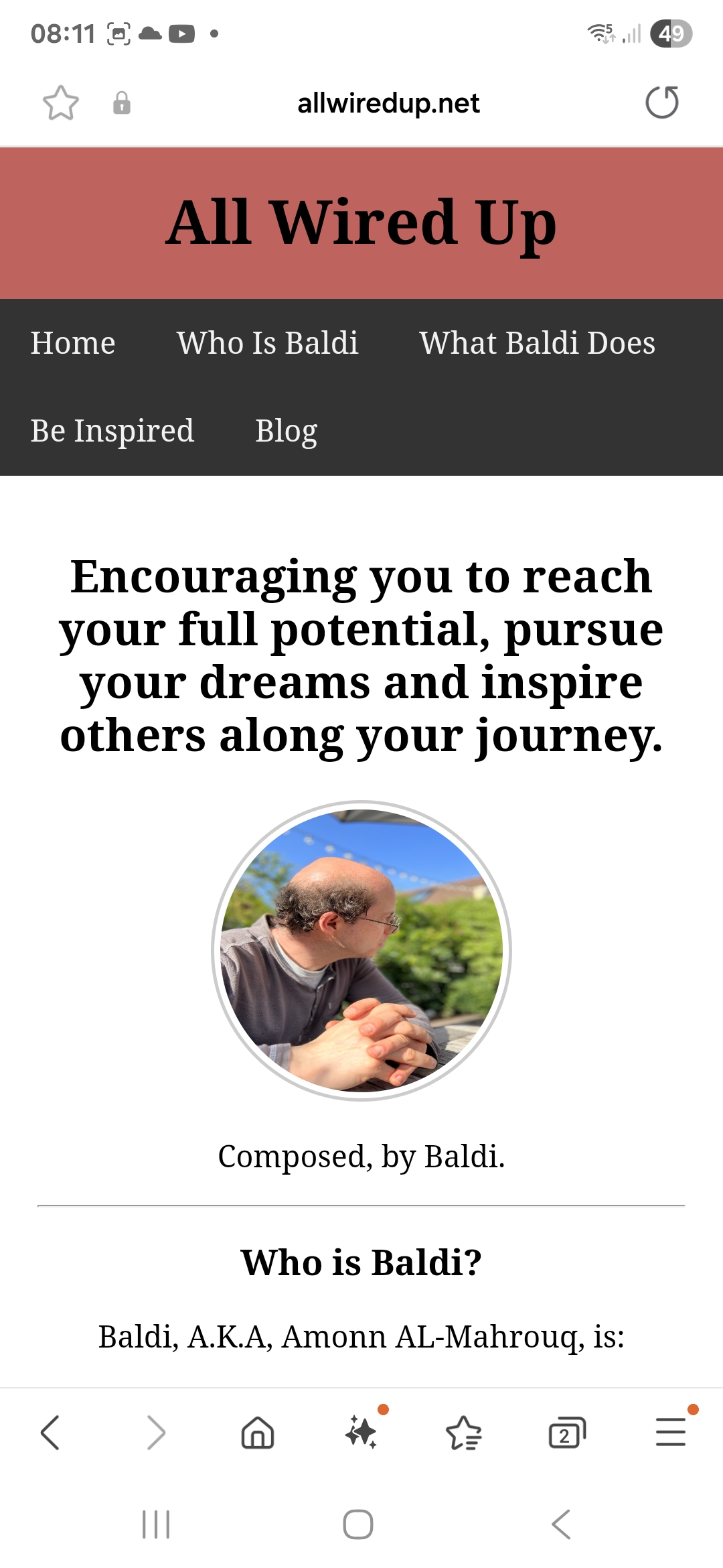 Photo of Baldi's updated Web Site for 14 July 2025.