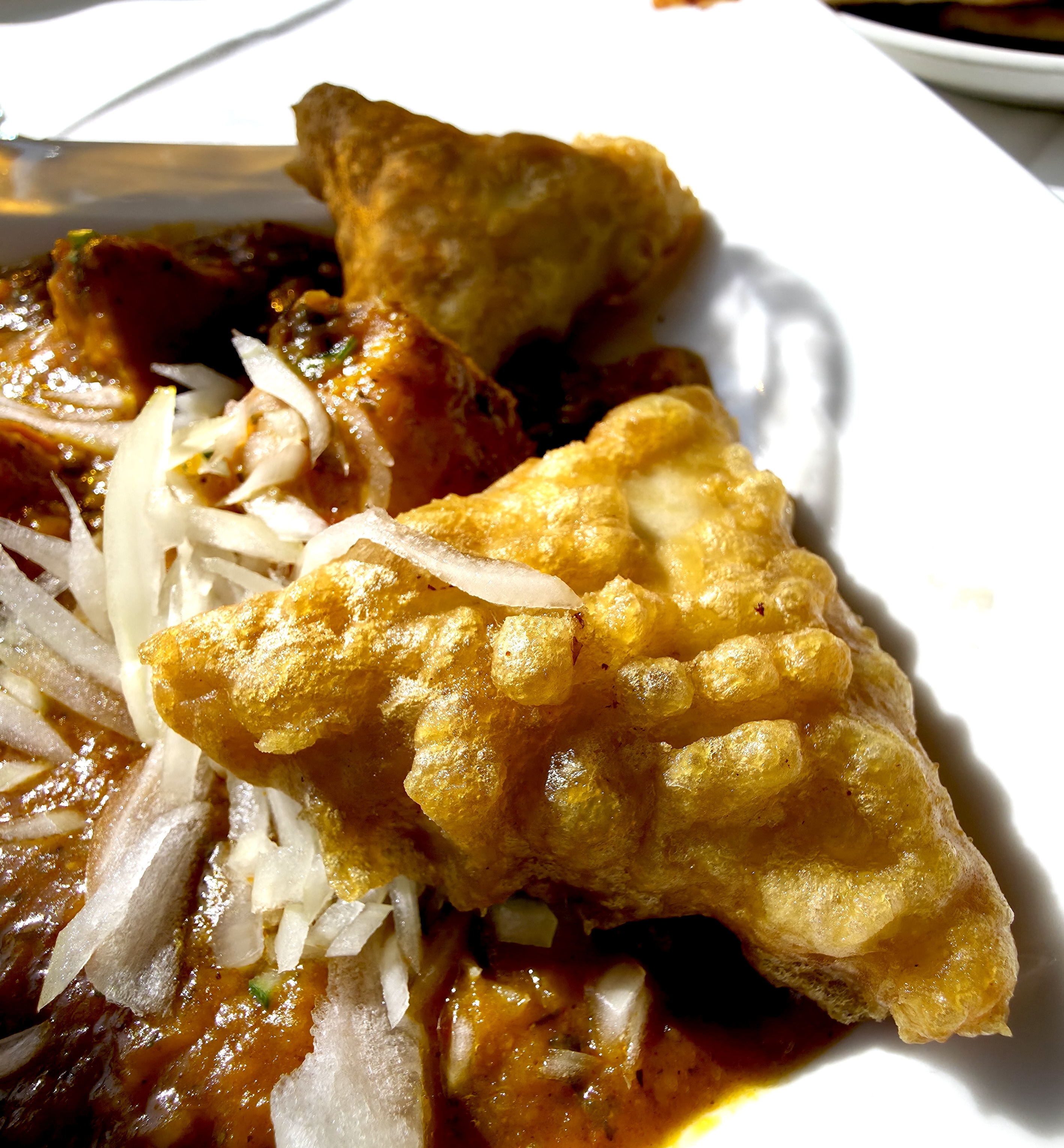 Bombay Bay Vegetable Samosa, Indian Cuisine food in Southsea Marina. Photo taken by Baldi, A.K.A. Amonn AL-Mahrouq.