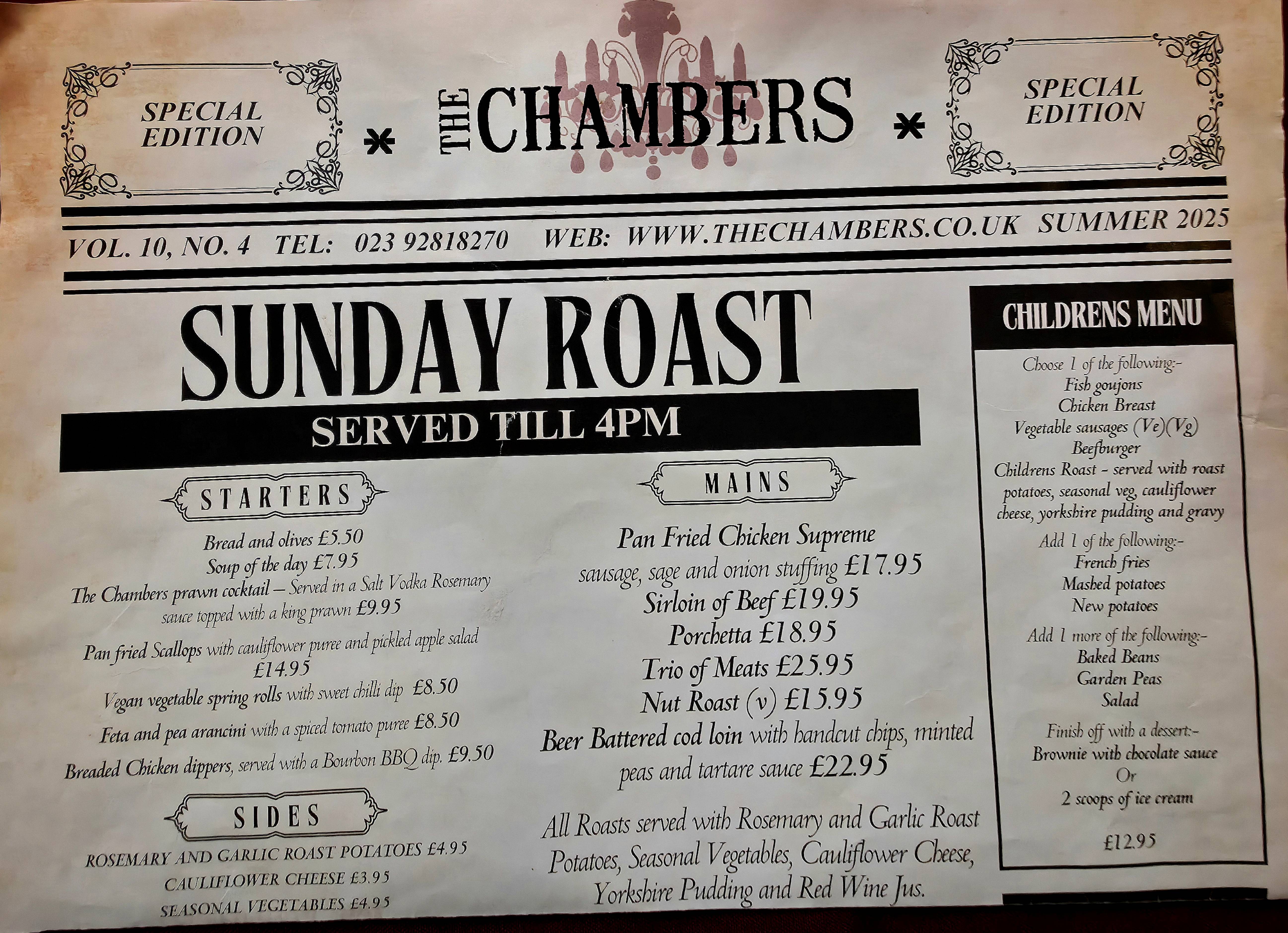 Photo of the 2025 edition of Chambers, Southsea Xmas Lunch Menu . Photo taken by Baldi, A.K.A Amonn AL-Mahrouq Home on the Web: All Wired Up in November 2025.