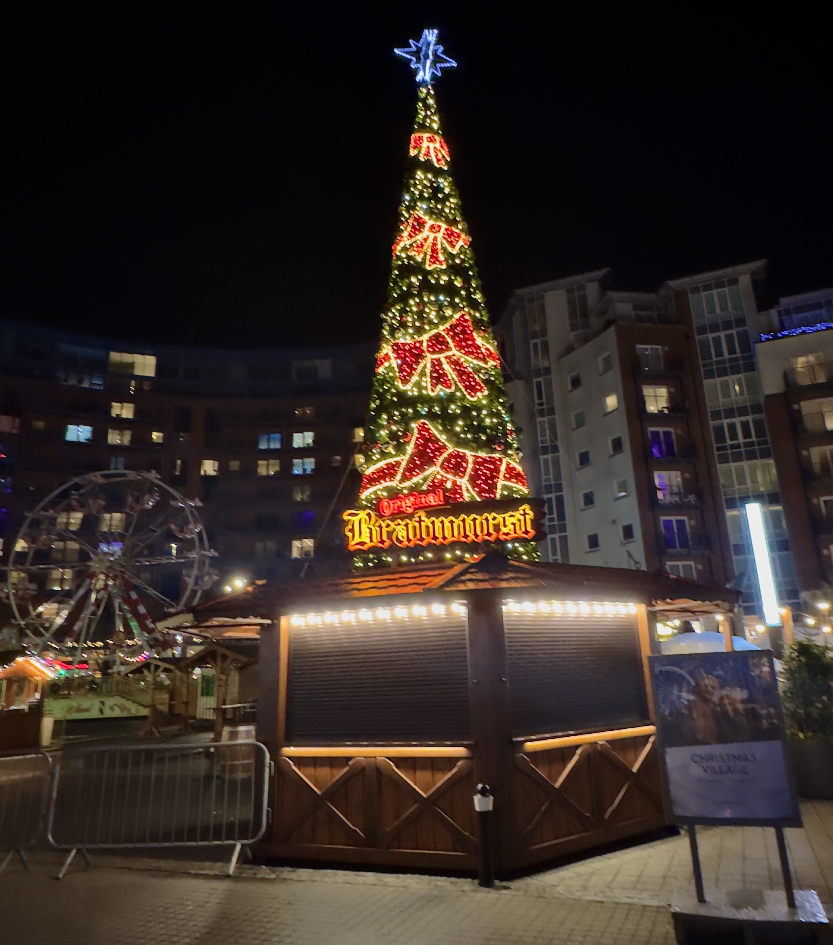 Photo of Gunwharf Keys, Portsmouth colourful Xmas Tree. Photo taken in December 2025 by Baldi, A.K.A Amonn AL-Mahrouq.