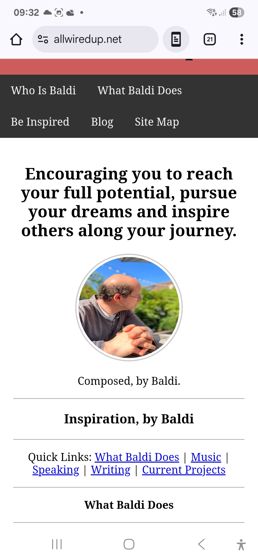 A photo of the progress Baldi's has made on the Index or First Page of his Home on the Web